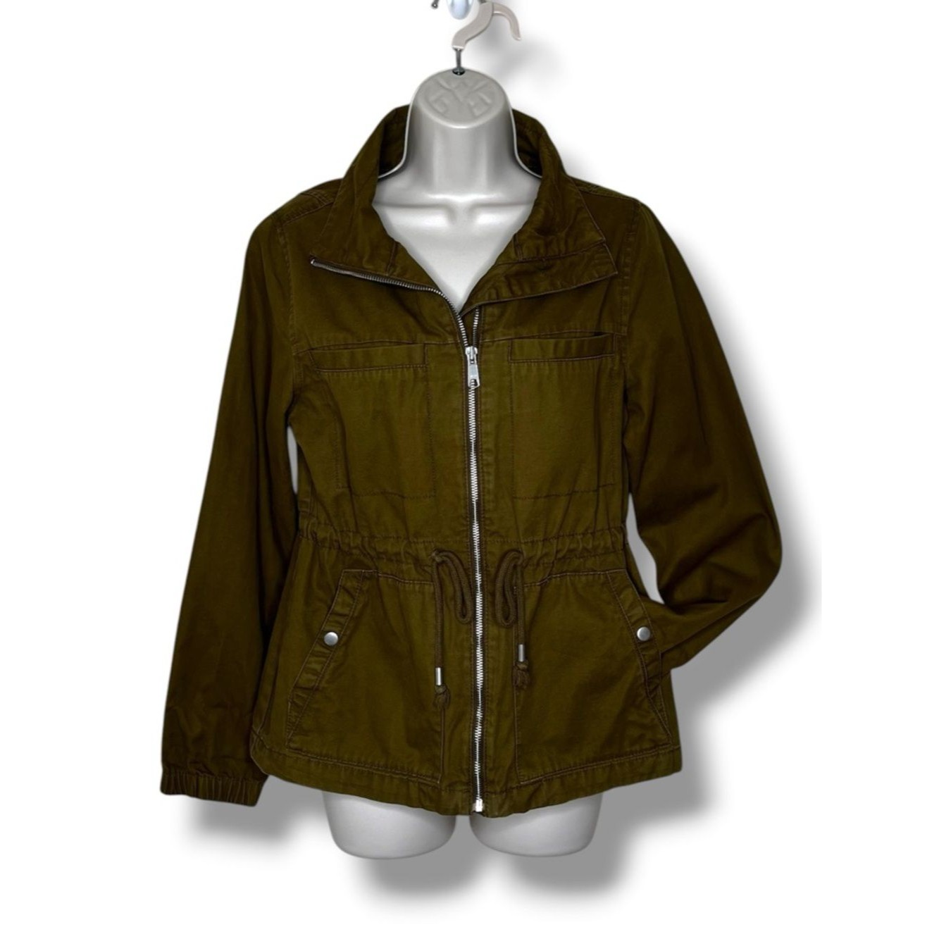 Old Navy Olive Green Utility Field Jacket Cotton Twill Drawstring Women Small